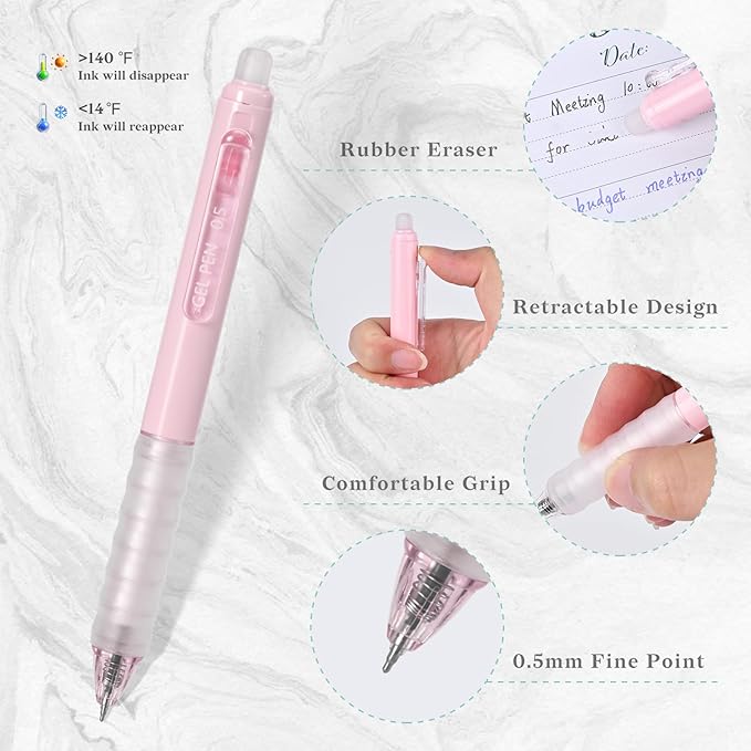 Temiary 8Pcs Retractable Erasable Gel Pens, Make Mistakes Disappear, Blue & Black Ink Pen for Writing Planner and Crossword Puzzles, No Smudge on School Office Supplies (Morandi)