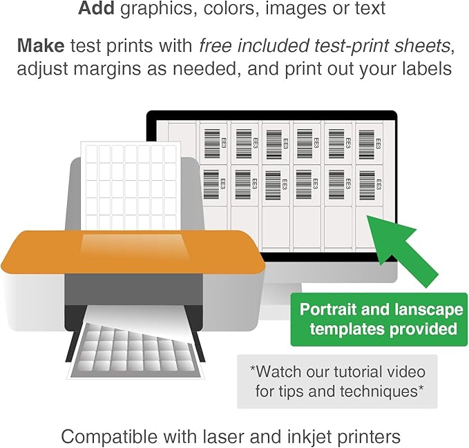 ChromaLabel 1 x 1.50 Inch Printable Labels, Compatible with Laser and Inkjet Printers, 2450 Stickers per Pack, White, Permanent