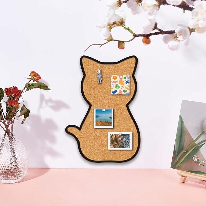 CRASPIRE Cat Pin Cork Board 11.8x8.26In Framed Bulletin Display Badge Wooden Saddle Brown Wall Mounted Memory Memo Brooch Lapel Pin Holder Storage for Home Office School Classroom Wedding Decoration