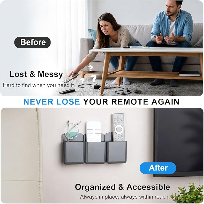 3 Pack Remote Control Holder Wall Mount, Adhesive Remote Holder with Screw Installation Storage Organizer for TV/Media/Air Conditioner Remotes For Home Office School Gray