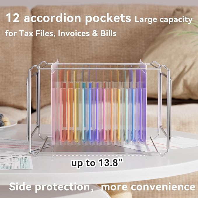 ThinkTex Plastic Expanding Hanging File Folders,12 Accordion Pockets,Large Capacity for Letter Size, Organizer for Filing Cabinet,Ideal for Tax,Contracts,Invoices,for Office,School-Purple-2set