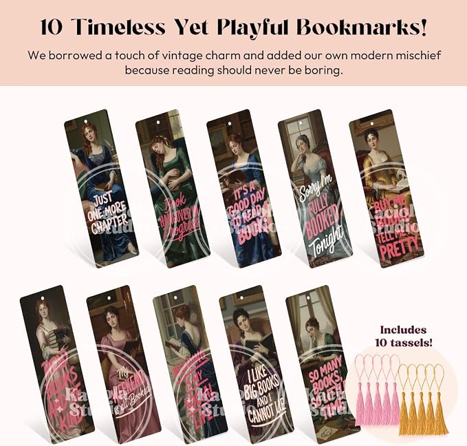 Kaciola 10PCS Funny Bookmarks for Women, Classical Bookworm Theme Book Marks Bookish Items Gift, Cute Bookmarks for Women Booklovers Teachers Adults Reading