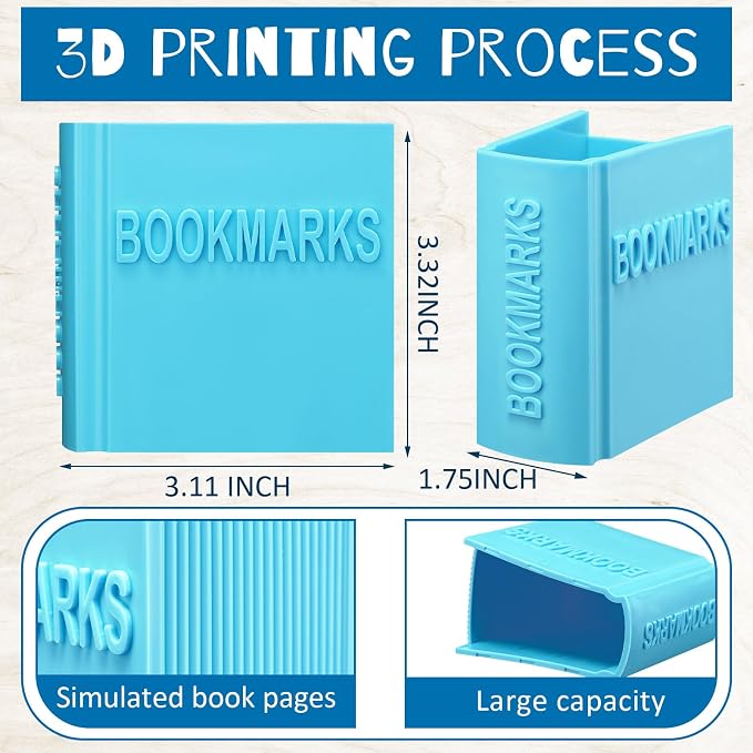 Honeydak 3D Printed Book Shaped Bookmark Holder Book Lover Gift Bookish Accessory Office Desk Supplies Funny Bookmark Accessories End of Year Gift for Teacher(Blue)