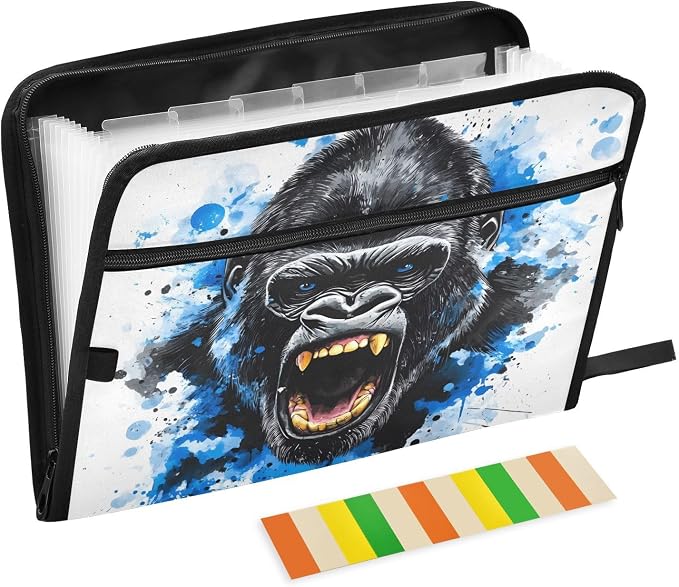 Expanding File Folder King Kong Blue Face Accordion File Organizer 13 Pockets Document Organizer with Zipper Labels A4 Letter Office Storage