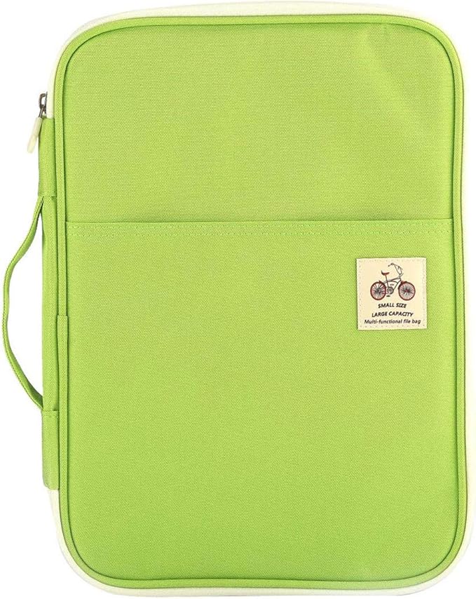 JAKAGO A4 Travel Portfolio Multifunctional Document Organizer Zippered Case for Office Supplies (green)