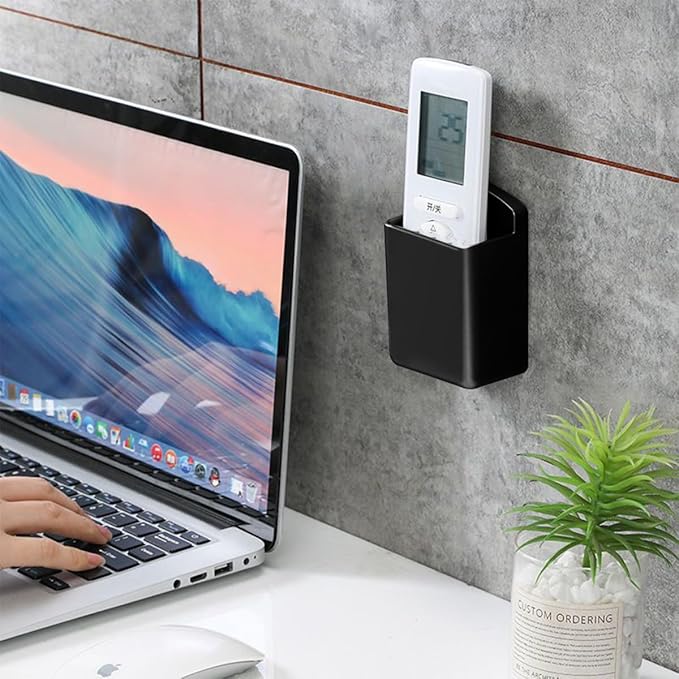 6 Pack Remote Control Holder Wall Mount Media Controller Organizer Self Adhesive TV Remote Storage Box Wall Pen Holder for Bedroom Headboard Home Office School (Black)