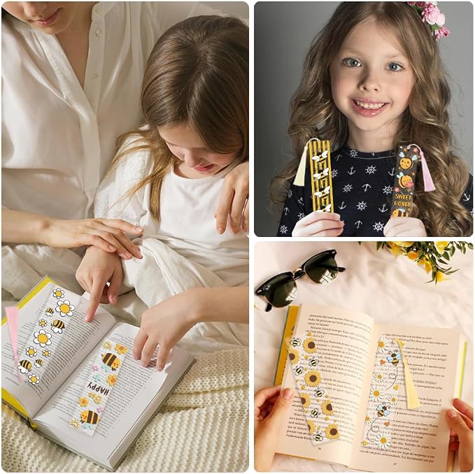 Peacoblue 30pcs UV DTF Bookmarks Transfer Stickers Wraps Bee and Flowers for Women Men Reading, Waterproof Bookmarkers Decal(No Blank Bookmarks) for Acrylic Plastic Metal Blank Bookmark