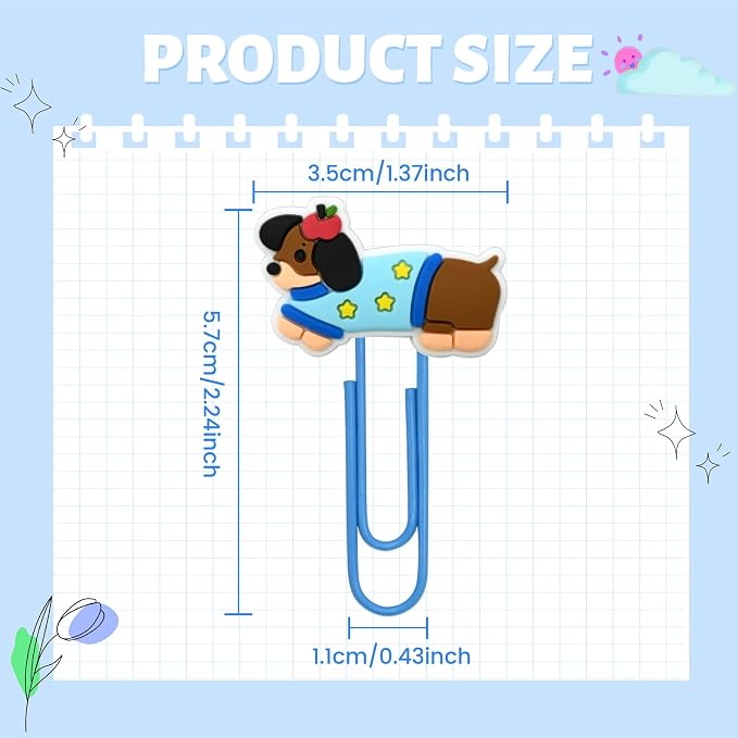 Cute Paper Clips, 20Pcs Cute Pet Dog Bookmark Paperclips Bulk Metal Fun Dachshund Planner Clip Charms Clamp Desk Accessories Stationery Colorful Office Supplies Gifts for Student Teacher Party Decor