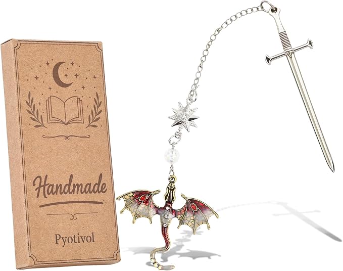 Fourth Wing Bookmark with Sword and Red Dragon-Fantasy Antique Tassel Metal Pendant, Vintage Red Bookmarks for Reading Lovers Women, Men, Teachers and Students, Christmas Birthday Gifts