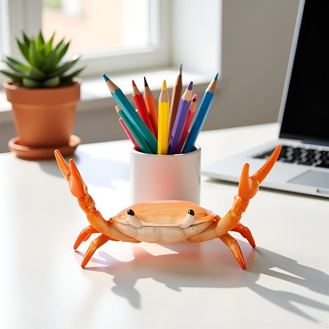 2Pcs Red Creative Crab Pen Holder Weightlifting Crabs Pen Stand Storage Rack, Office Desktop Decoration, Pencil Holders Desk Supplies Holders and Dispensers, Desk Accessories and Workspace Organizers