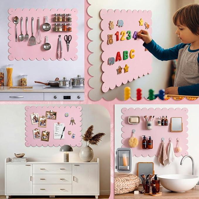 Gueevin 3pack Magnetic Board for Wall 16.1" x 13" Magnet Bulletin Board to Display Magnetic Letters, Numbers, Notes Suitable for Refrigerator, Cubicle, Cabinet, Come with Tapes and Screws(Pink)