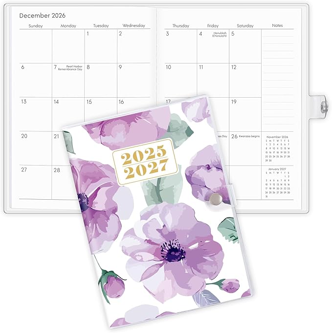 Monthly Planner 2025-2027, Monthly Calendar (July 2025 Until December 2027), 5.9'' x 8.4'', A5 Planner with PVC Cover, Perfect for Office, School Organizing Planning - Purple