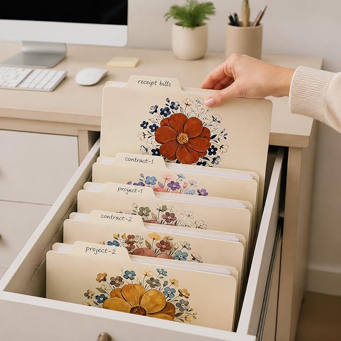 24 File Folders 8.5 x 11 1/3-Cut Tabs Colored Manila Folders Home Office School Supplies for Documents Files Paper