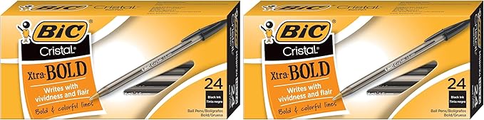 BIC Cristal Xtra Bold Ballpoint Pens,Bold Point (1.6mm) For Vivid And Dramatic Lines,Black Ink,Perfect Ink Pens,24 Count (Pack of 2)
