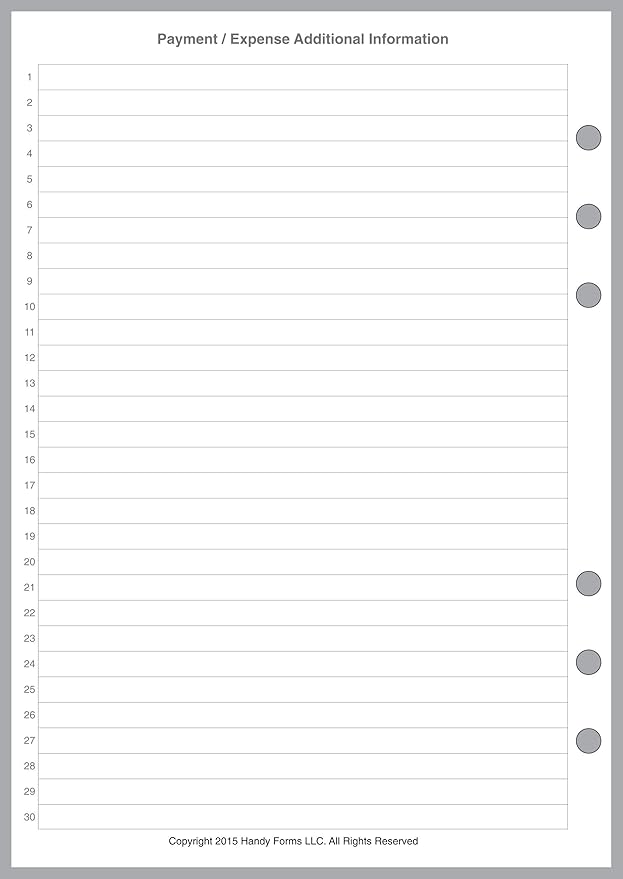 A5 Size Payment/Expense Record and Check Register Pages, Sized and Punched for 6-Ring A5 Notebooks by Filofax, LV (GM), Kikki K, TMI, and Others. Sheet Size 5.83" x 8.27" (148mm x 210mm)
