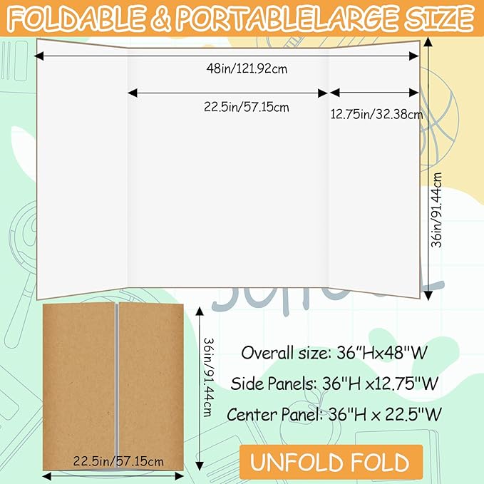 10 Pack Trifold Poster Board Bulk, 36" X 48" White Presentation Display Board, Large Tri Fold Poster Corrugated Cardboard for Displaying Photo, Science Fair, School Project, Event and Competition