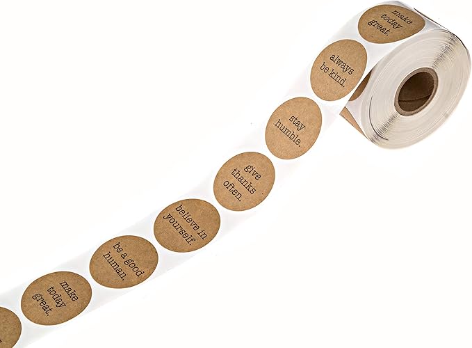 Be Kind Kraft Stickers / 500 Motivational Uplifting Stickers / 6 All Occasion Good Human Label Designs / 1.5" Round Brown Kraft Envelope Seals/Made in The USA