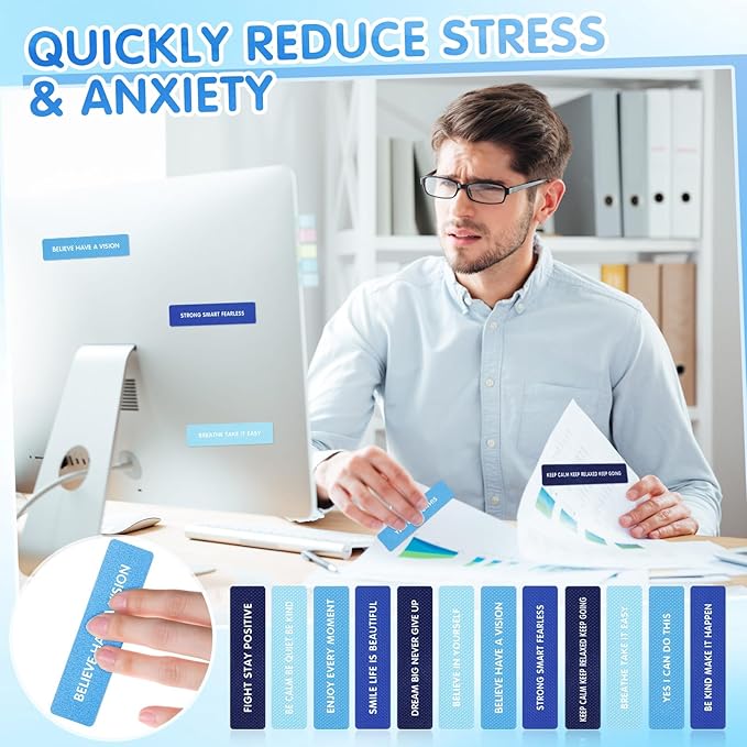 Sabary 60 Pcs Mental Health Awareness Anxiety Sensory Stickers Bulk Sensory Strips Anxiety Calm Textured Strip Stickers with Inspirational Quotes Different Styles for Adults Relief (Gradient,Blue)