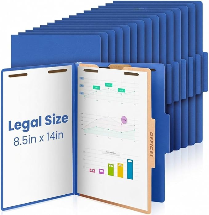AmazingSpark 18 Pcs Legal Size Classification Folders Bulk 1 Divider Pressboard File Folder with Expansion 2 Prongs Fastener Heavy Duty Office File Organizer for School Hospitals Home (Dark Blue)