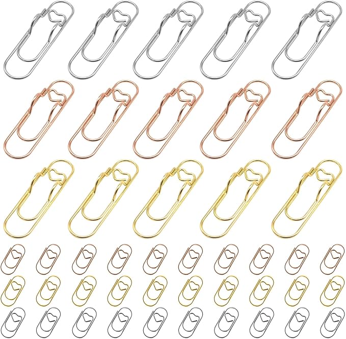 HINGTAI 15Pcs Metal Pen Holder Clip & 30Pcs Paper Clip Set for Notebook, Grip for Pens Under 0.5" Thick, Accessories for Office, Journal, and Desk Organization