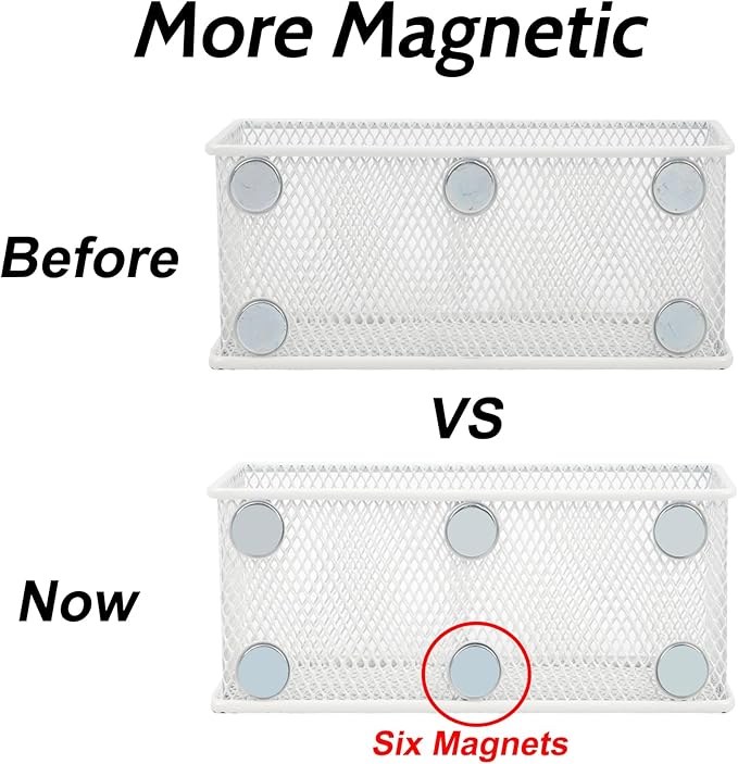 EASEPRES Magnetic Pencil Holder Set of 3 - Wire Mesh Storage Baskets Organizer with Strong Magnets - Perfect for Whiteboard, Refrigerator and Locker Accessories, White