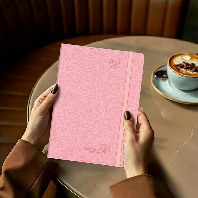 POPRUN Planner 2026-2027 (Medium 6.75"x 8.75"), Horizontal Weekly Notebook Jul.2026 - Jun.2027, Academic Appointment Book with Monthly Tabs, Leather Hardcover, 100 GSM - Army Green