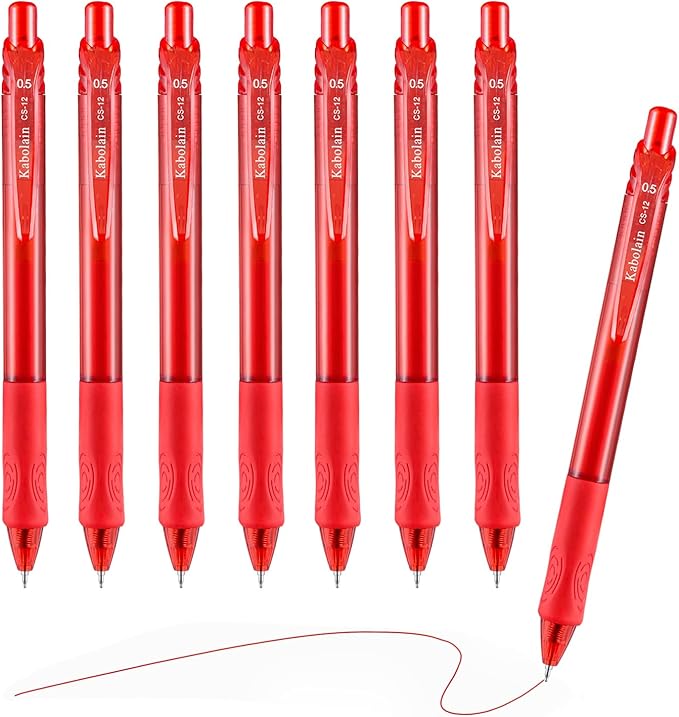 8 Pcs Red Ink Gel Pens, 0.5mm Retractable Ballpoint, Fine Point Smooth Pens with Soft Grip, Office Pen School Supplies for Writing