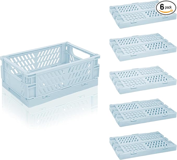6 Pack Mini Foldable Small Plastic Baskets for Organizing and Storage，Collapsible Storage Crates,Mini Bins for Home Kitchen Bedroom Bathroom Office (Blue, Small 6x4x2.2)