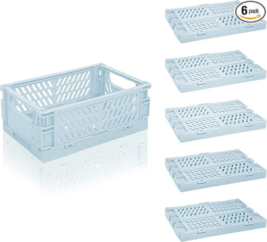 6 Pack Mini Foldable Small Plastic Baskets for Organizing and Storage，Collapsible Storage Crates,Mini Bins for Home Kitchen Bedroom Bathroom Office (Blue, Small 6x4x2.2)
