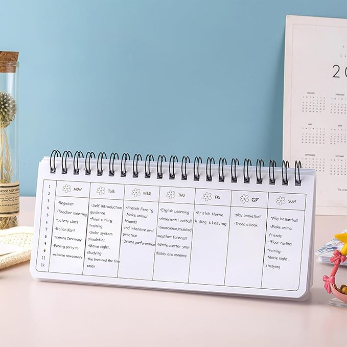 Wirebound Undated Weekly Planner Scheduler Planning Notepad Landscape - Horizontal Days of Week Paper Note Pad, Planner Organizing (Moon)