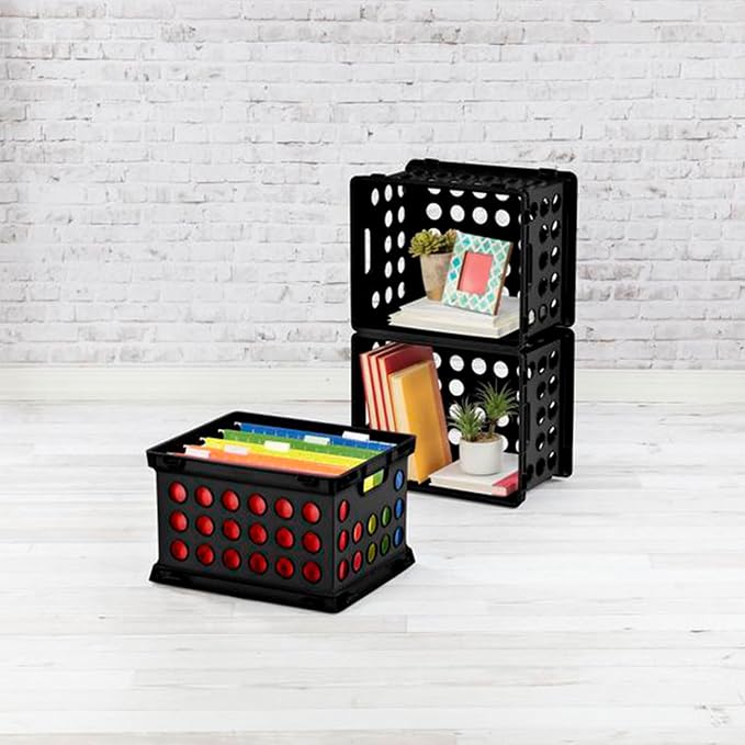 Sterilite Stackable Sturdy Storage Crate Organizer Bins with Handles for File and Document Organization for Homes, Offices, and Work Areas, Black, 12-Pack