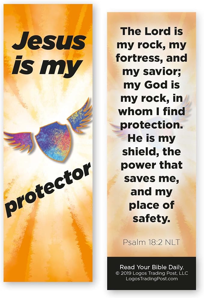 Jesus is My Protector, Psalm 18:2, Bulk Pack of 25 Christian Bookmarks, Bible Verse Book Markers, Sunday School Prizes with Memory Verses, Scripture Gifts