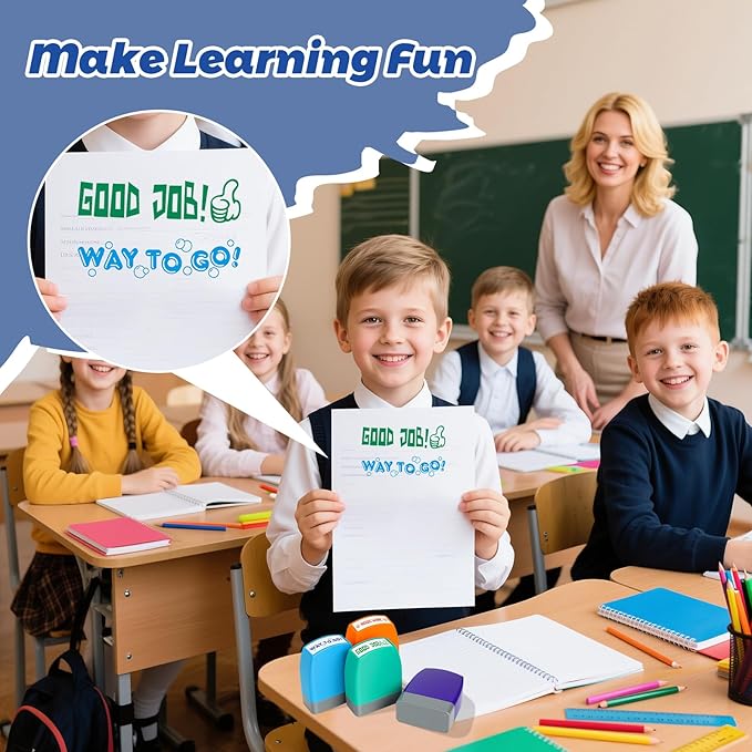 Teacher Stamps for Classroom, Self Inking Grading Stamps Set, Reward Stamps with Sign & Return, Excellent, Good Job, Classroom Must Haves for Elementary School Teacher Appreciation Gifts (8pcs)