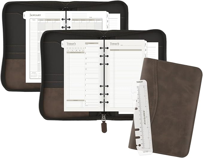 AT-A-GLANCE Simulated Leather Undated Starter Set, D43074 DAY-TIMER, Portable Size, Distressed Brown (033-0140-04)
