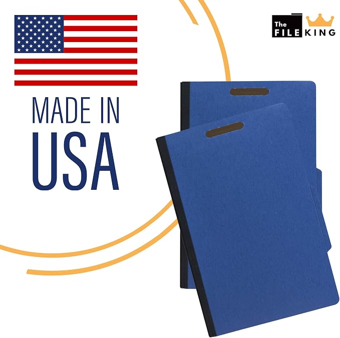 The File King Pressboard Classification Blue Partition File Folder | Legal Size - Box of 10 | Two Dividers | Six 2” Durable Fastener Prongs | 2/5 Cut Top Tab | 2” Expansion