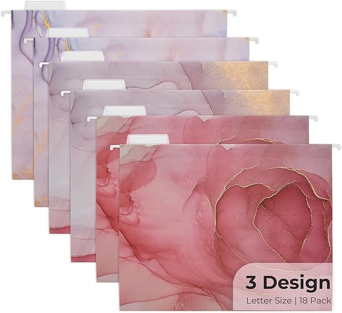 Y YOMA 18 Pack Decorative Hanging File Folders Letter Size Cute Hanging Folder Pretty File Folder Organizer for Filing Cabinet Office Home Work Documents with 1/5-Cut Adjustable Tabs, 3 Rose Design