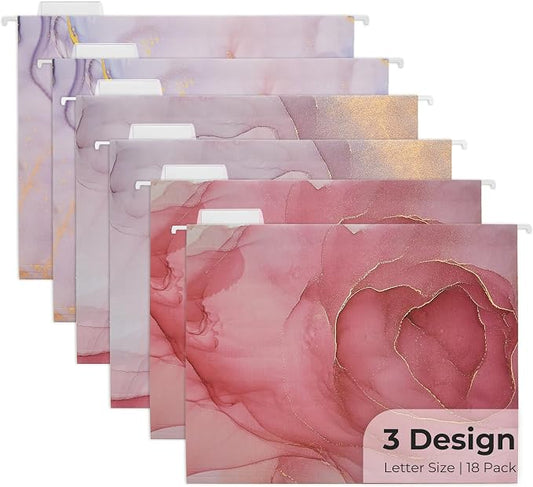 Y YOMA 18 Pack Decorative Hanging File Folders Letter Size Cute Hanging Folder Pretty File Folder Organizer for Filing Cabinet Office Home Work Documents with 1/5-Cut Adjustable Tabs, 3 Rose Design