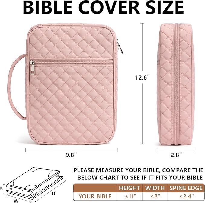 Bible Cover Case for Women Large Bible Bag, Bible Study Supplies Journaling Kit Quilted Church Bag with Handle, Puffer Book Carrying Case w/Tabs Accessories Mothers Day Christian Gifts for Women Mom