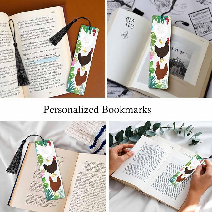 Cute Chickens Bookmarks 5 Pcs Floral Palm Leaves Cartoon Hen Wooden Bookmark with Tassels for Reading Book Lovers Gift Office School Readers Teacher