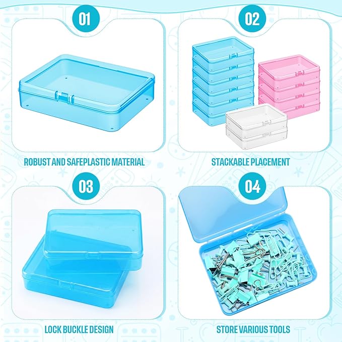 Dunzoom 25 Pcs Plastic Crayon Boxes with Lids, 4.53 x 3.35 x 1.1 Inches Stackable Small Storage Organizer Containers Crayon Pencil Case for Art Crafts Jewelry Beads Office Supplies(Multicolor)