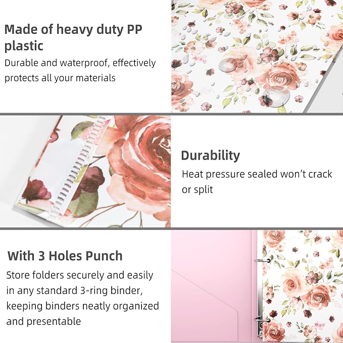 Ospelelf Folders with Pockets, Waterproof Plastic Folder with Two Fixed Corner Tabs and 2 Pockets Includes Business Card Slot, Includes Sticker, Fits 3 Ring Binder Holds 11" x 8.5", 6-Pack