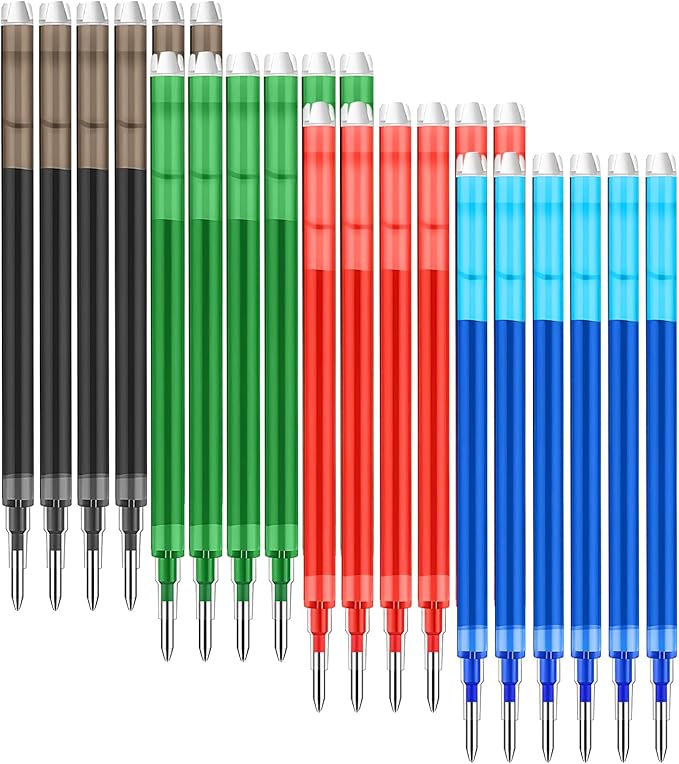 0.7 mm Erasable Gel Ink Pen Refills Compatible with Frixion Friction, Smooth Writing Multicolor Retractable Fine Point Pen Refill for School Office Home Art (4 Colors, 24)