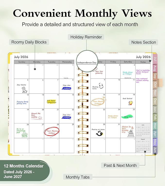 Academic Planner 2026-2027, Hardcover Weekly and Monthly Calendar Planner from July 2026 - June 2027, Daily Agenda Planners with Tabs, College School Organizer for Student Teacher, A5 (6.1" x 8.2"), Insect Garden