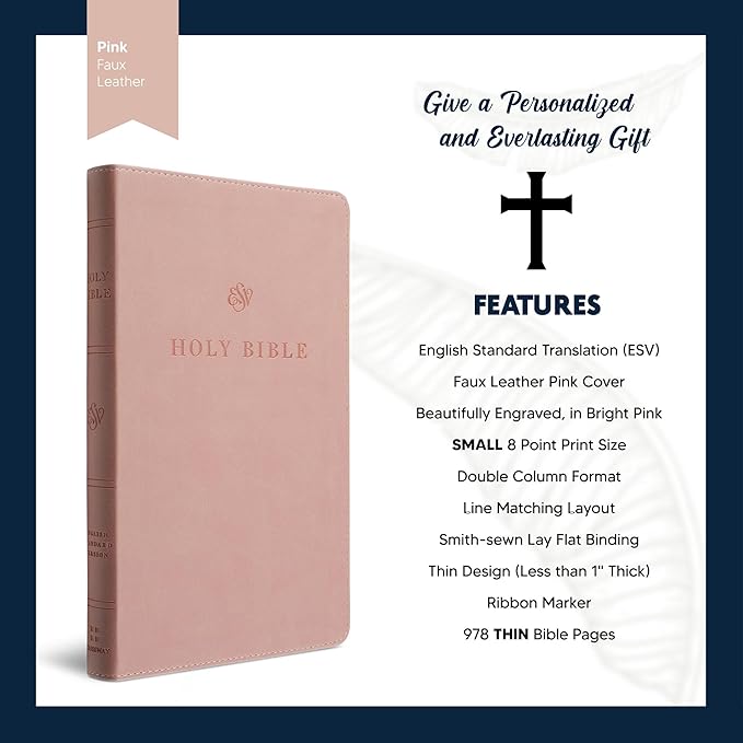Custom Personalized Pink ESV Bible | Small Text | Blush Pink Engraved Name | Faux Leather Premium Church Bible | English Standard Version Translation with Lay Flat Design