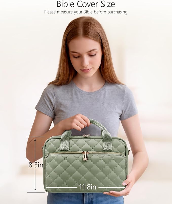 BellaHold All-in-One Bible Journaling Kit – Quilted Bible Cover Case for Women, 31 Highlighters, 75 Tabs, Bible Study Supplies & Christian Gift for Women and Teens (Shoulder Strap, Olive Green)