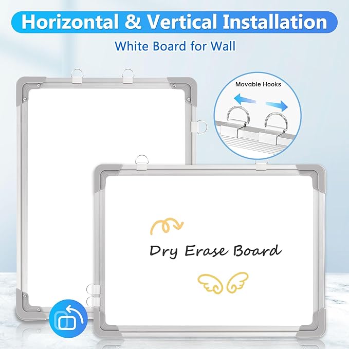 Double-Sided White Board, 16" x 12" Dry Erase Board Small Whiteboard for Wall Magnetic Hanging White Board Dry Erase for College Dorm Room, School, Home, Office