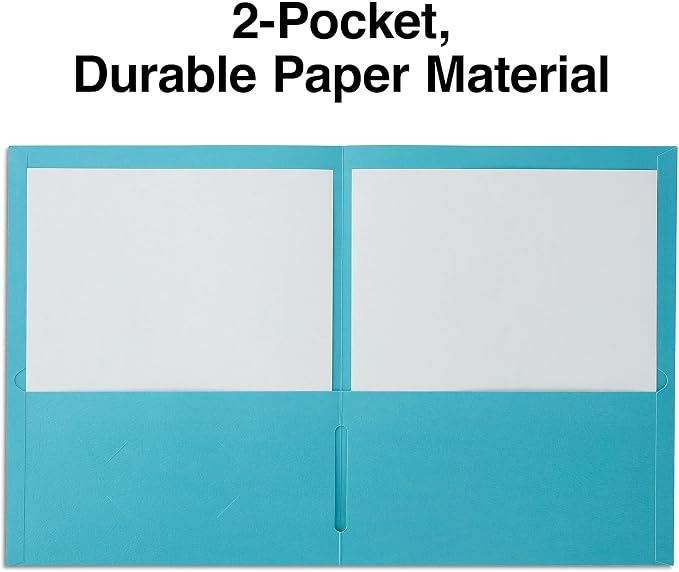 Staples 10% Recycled Smooth 2‑Pocket Paper Presentation Folders with Fasteners, Letter Size Project Folders for Office & School, Teal, 10‑Pack