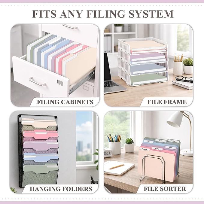 H4D 30 Pack Plastic File Folders Heavy Weight, Poly Colored File Folders 1/3-Cut Tabs with Sticky Labels, Letter Size, Pastel Colors