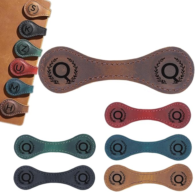 Magnetic Leather Bookmark with 26 Initial for Reading Women,Personalized Magnet Book Marks Gifts for Men,Book Lovers (Dark Brown, Q)