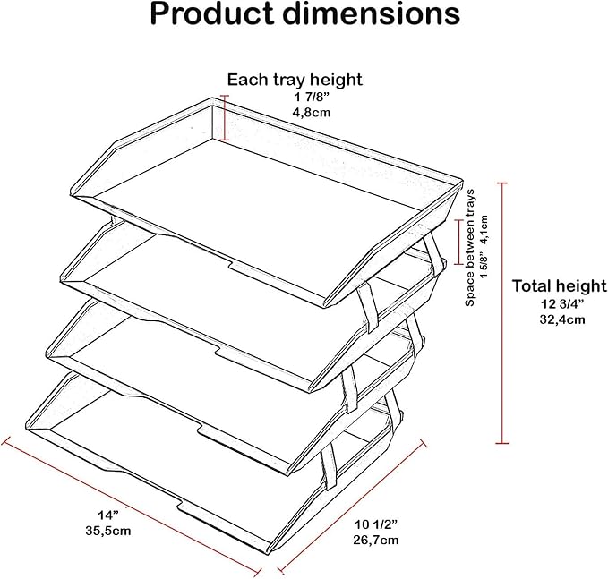 Acrimet Facility 4 Tier Letter Tray, Side Load, Letter Size/A4, Desktop File Organizer, Plastic (Solid Purple)